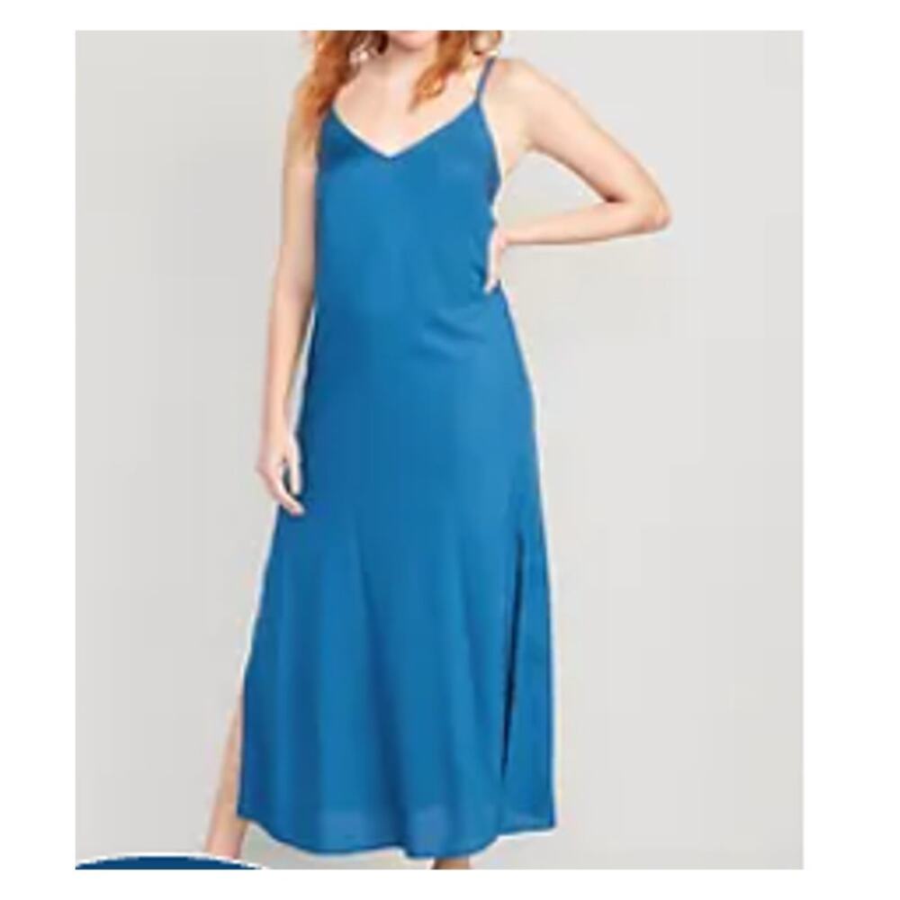 Old Navy Tie-Back Maxi Slip Dress Size M Tall Batik Blue Longline Beachy Coastal